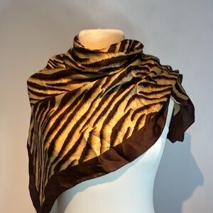Vintage ECHO 100% silk brown/cream, zebra striped square scarf